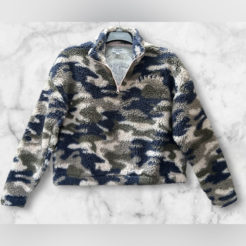 Grayson Threads Camo Fleece Sherpa Weekend 1/4 Zip Cropped Sweatshirt Size S - Picture 2 of 12